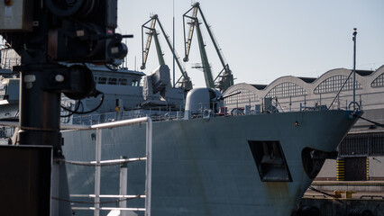 WARSHIP - A German Navy missile frigate moored in the seaport