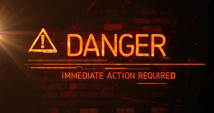 Animation of exclamation in triangle, danger, immediate action required text on abstract background