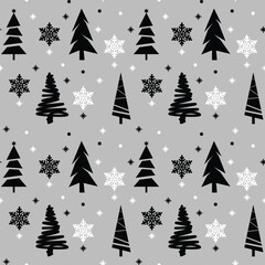 Obraz premium Christmas tree in seamless pattern on red background.