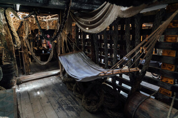 Deck of a vintage wooden pirate ship