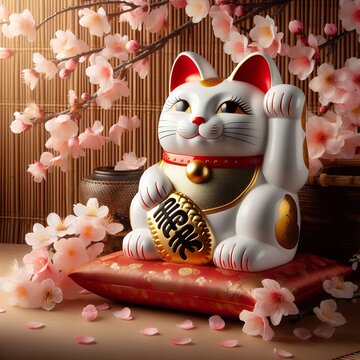 Japanese traditional lucky cat maneki neko 