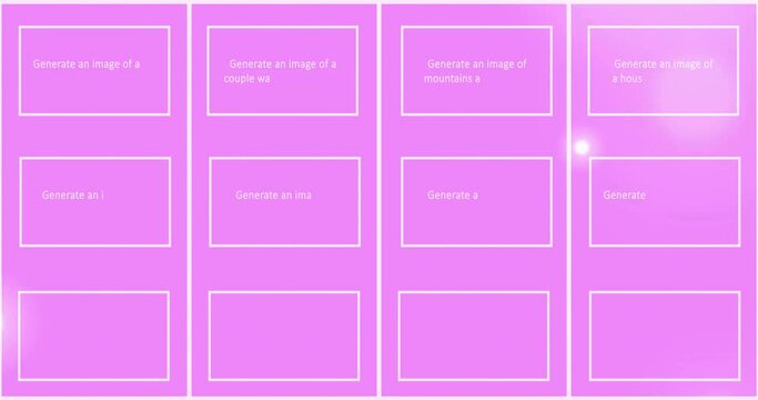 Animation of texts and profile pictures in rectangles with binary codes over pink background