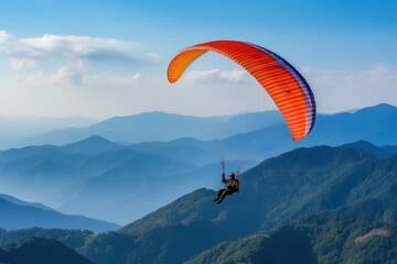 man paragliding in mountains