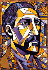 Naklejka na ściany i meble Abstract art with portrait of a man, gold mosaic design vintage flat art concepts, modern abstract art illustration.