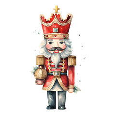 Christmas nutcracker, watercolor illustration, white background.