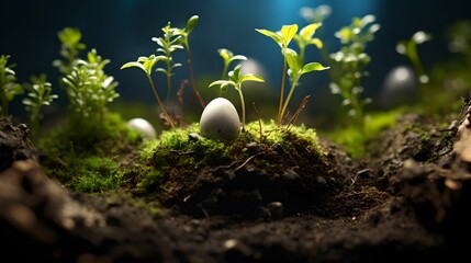 Miniature Earth Among Fresh Shoots, Close-up, Growth, Tiny, Nature