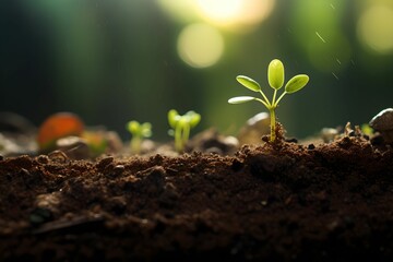 Macro View of Small Earth in Germinating Garden, Growth, Tiny, Nature, Green