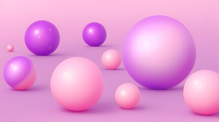 Abstract backgrounds with 3D spheres that move. Bubbles in pastel Pink with a purple gradient plastic. Illustration of glossy soft balls in vector format. Design of a stylish modern banner or poster
