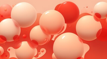 Abstract backgrounds with 3D spheres that move. Bubbles in pastel Beige with a red gradient plastic. Illustration of glossy soft balls in vector format. Design of a stylish modern banner or poster