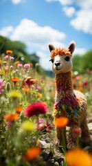 Fototapeta premium happy llama in sunny felted heaven felted created with Generative Ai