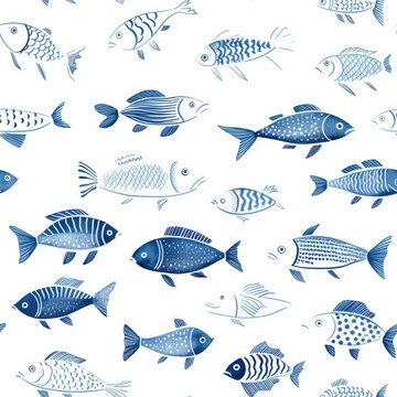 seamless pattern with fish. Print for fabric, wrapping paper design. background. children's wallpaper. Sea, ocean concept