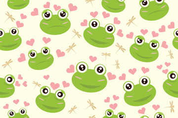 Green frog seamless pattern in flat vector for background wallpaper, wrapping, fabric, print, etc.