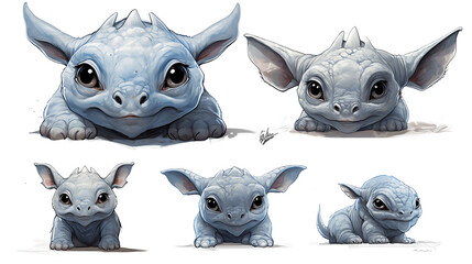 Dibujo infantil de un bebé rinoceronte  - obrazy, fototapety, plakaty