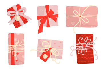 A set of gifts in festive packaging for Valentine's Day.Vector graphics.