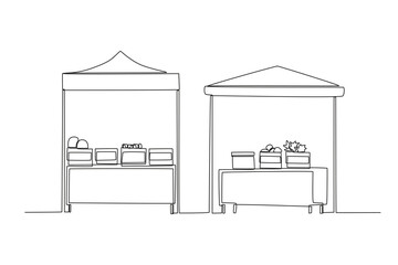 Two-night market food stalls. Night market one-line drawing