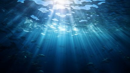 Fototapeta na wymiar Deep Blue Ocean Abyss with Sunlight Filtering Through Background