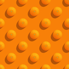 Orange fruit seamless pattern, mandarin top view vector illustration summer orange background, fresh tropical repeatitive print textile design