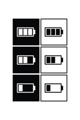 Black and white battery vector. Batteries with different charge levels. Battery charge sign. Energy sign