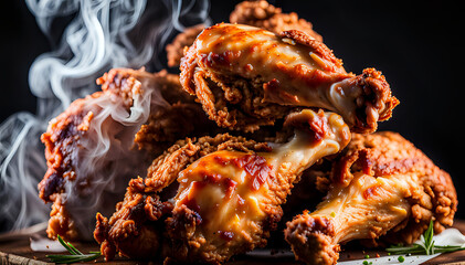 Tasty fried chicken closeup - set composition of food photography.
