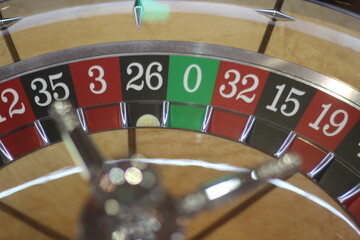 Casino roulette wheel image. Live gambling. Money cash game entertainment. Spin and win.