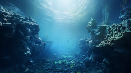 Underwater Volcanic Landscape with Bubbling Vents Background