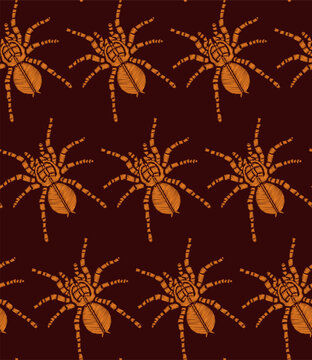 Seamless halloween pattern with embroidered stylized spiders