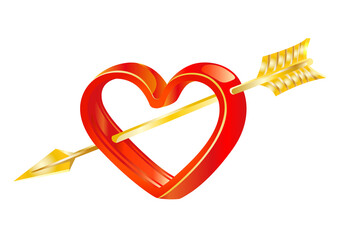 Golden arrow of love Cupid in heart design element for valentine card, wedding decoration PNG file