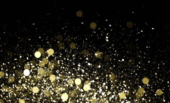 Abstract shining gold and silver glitter dust confetti background. 3D render illustration.