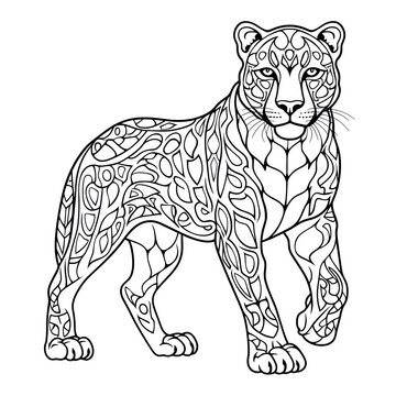 a black and white drawing of a tiger