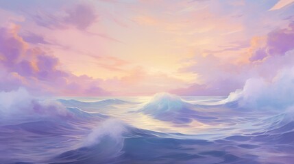 waves in shades of lavender and periwinkle, gently rolling under a dreamy pastel sky.