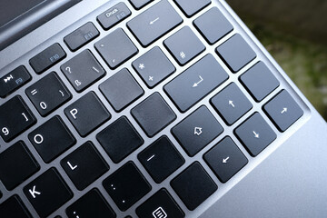 close-up black keyboard, office environment, computer peripherals, computer technologies and the IT...