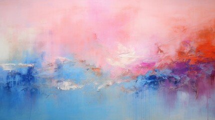 an exquisite textured abstract painting, its surface adorned with rich layers of pink, blue, and...