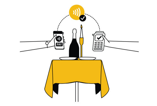 The Future of Payment Is Contactless Payment And Cashless Payment Between Restaurant Merchant And Customer, Payment Processing, Payment Accepted, Securely Pay By Cell Phone, NFC