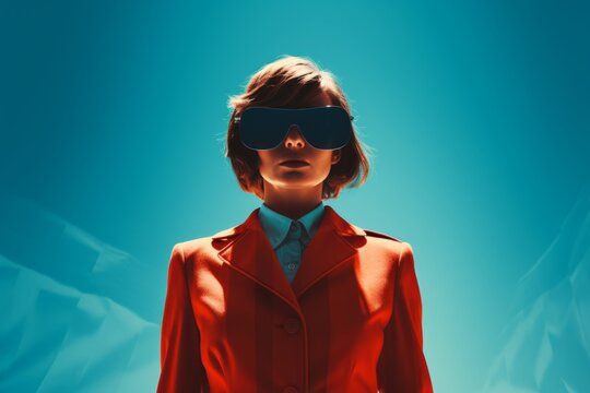 movie poster adult female woman african woman wear sun glasses standing in front of her face with a light in the background studio fashion colour contrast stylish poster template concept