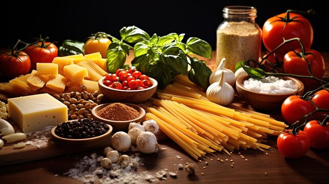 Paste and Italian cuisine: images of various types of pasta