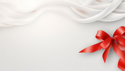 Abstract background on solid white background with small papercraft-like red ribbon decoration drawing forming love created with Generative Ai