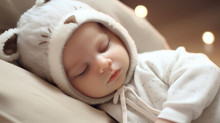 Fototapeta na wymiar portrait of beautiful new born kid sleeping and dreaming