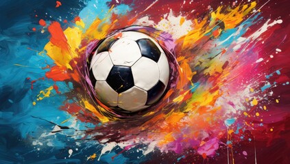 the soccer ball is painted with colorful paint Generative Ai
