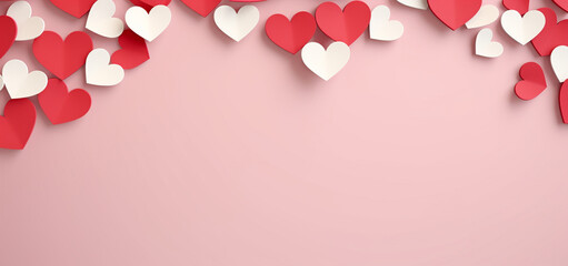 hearts banner, with empty space at center, hearts around, isolated on solid color background created with Generative Ai