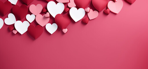 hearts banner, with empty space at center, hearts around, isolated on solid color background created with Generative Ai