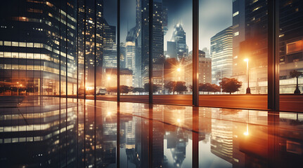City lights and office buildings at night, city background for business, finance or architecture