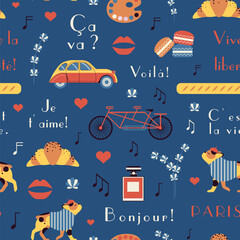 Paris Pattern with Popular Symbols of France