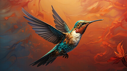 Obraz premium hummingbird in the air, holding a big key created with Generative Ai