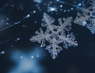 Macro image of snowflakes, winter holiday background. Snow in winter close-up.