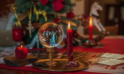 Rite on Christmas, wicca or pagan energy magic. Christmas eve prediction. Attracting love, money and luck into your life. Candle magic