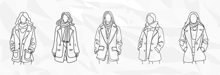 Elegante Schlichtheit: Frauen in Winterjacken - Farblose Lineart-Zeichnungen © Nico Ladewig