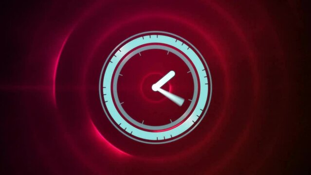 Animation of clock moving fast over glowing pink flickering circles