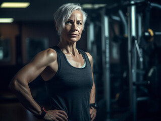 Fototapeta na wymiar Middle-aged women doing fitness in the gym.