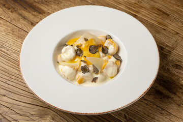 Pumpkin gnocchi with truffle, close-up