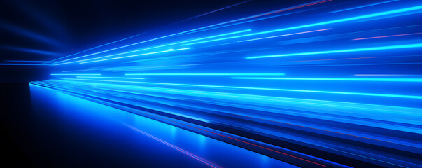 Bright glowing white neon lines on blue color abstract background, illustration of web banner